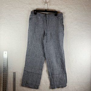 Talbots Pants Women's 8 White Blue Striped Wide Leg Drawstring‎ 100% Linen 7808